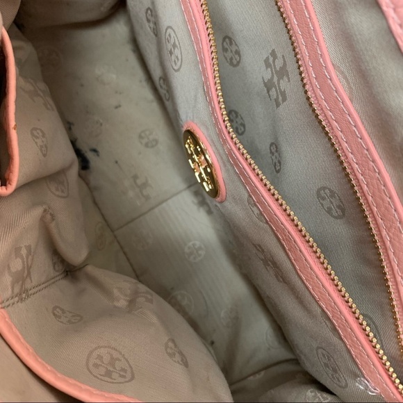 Rare Tory Burch Marion Light Pink Saddle Bag Big Crossbody Bag Gold Chain - Picture 6 of 9